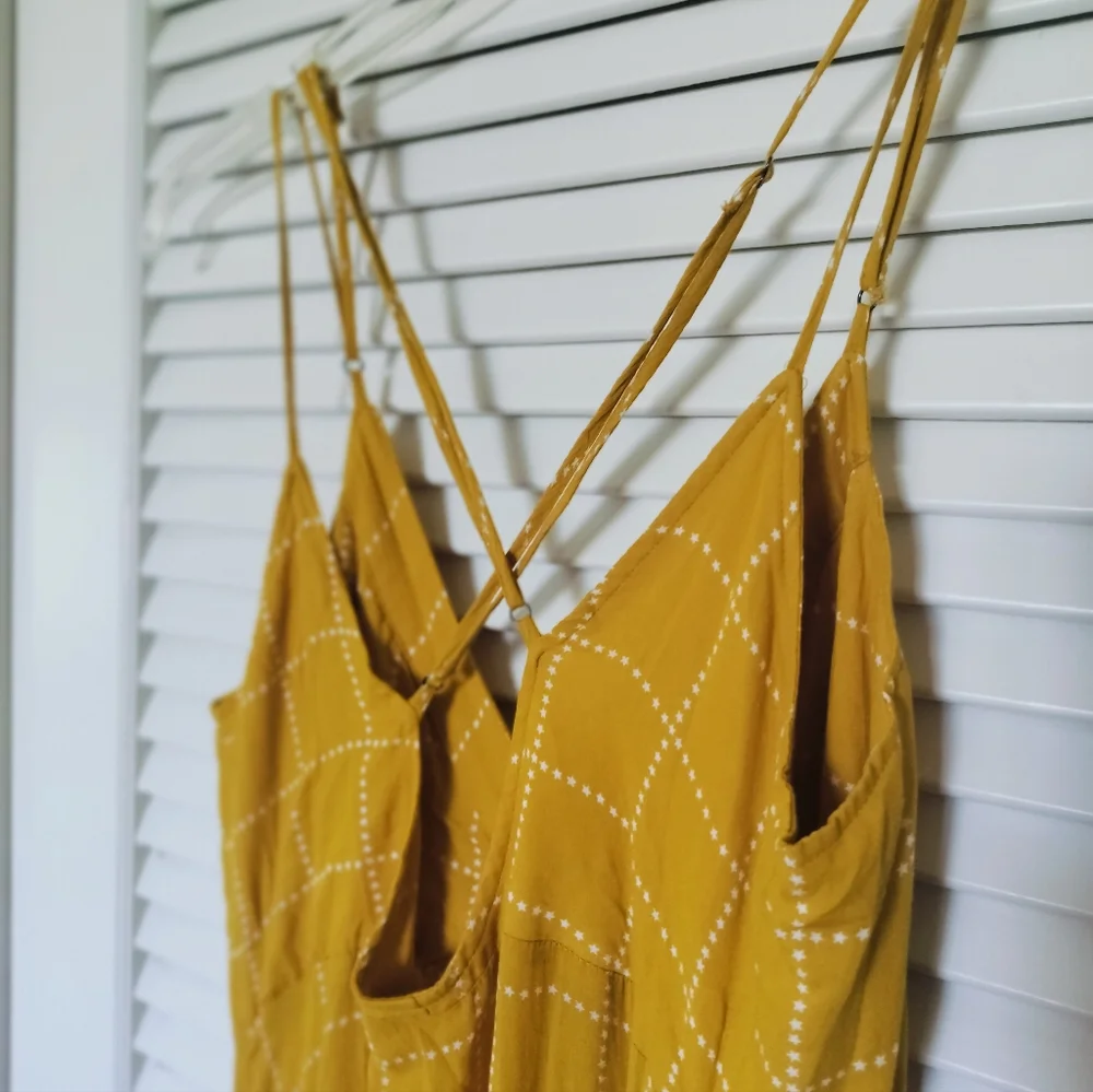 Free People Intimately Marigold Yellow w/ White Stars Snap Front Sundress Small